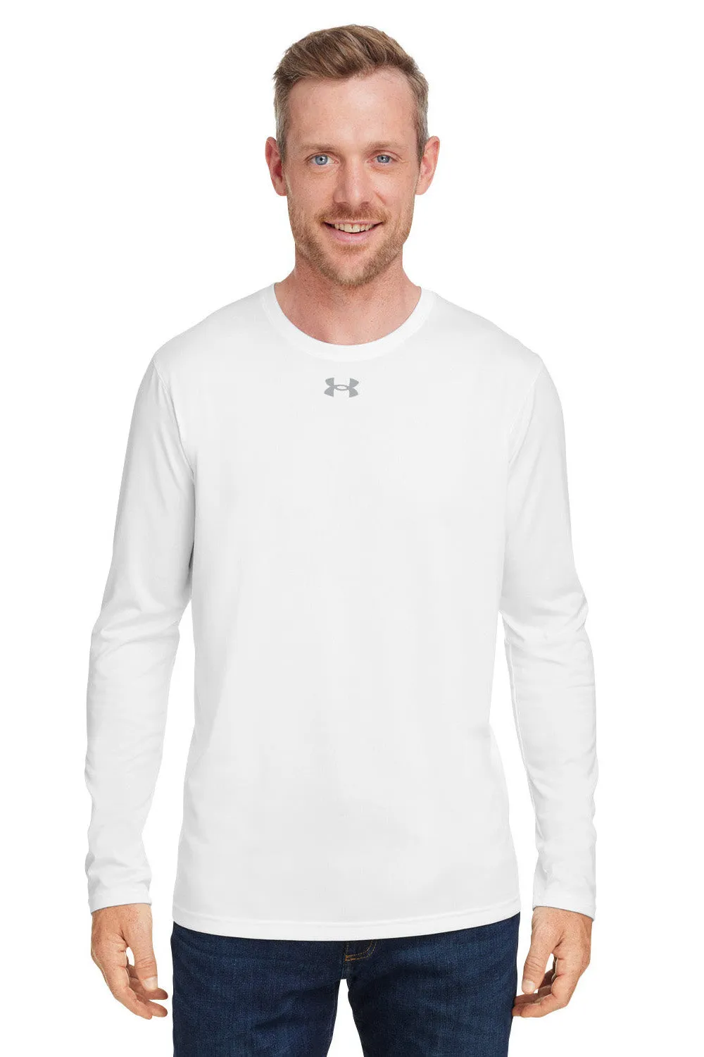 Under Armour Mens Team Tech Moisture Wicking Long Sleeve Crewneck T-Shirt - White