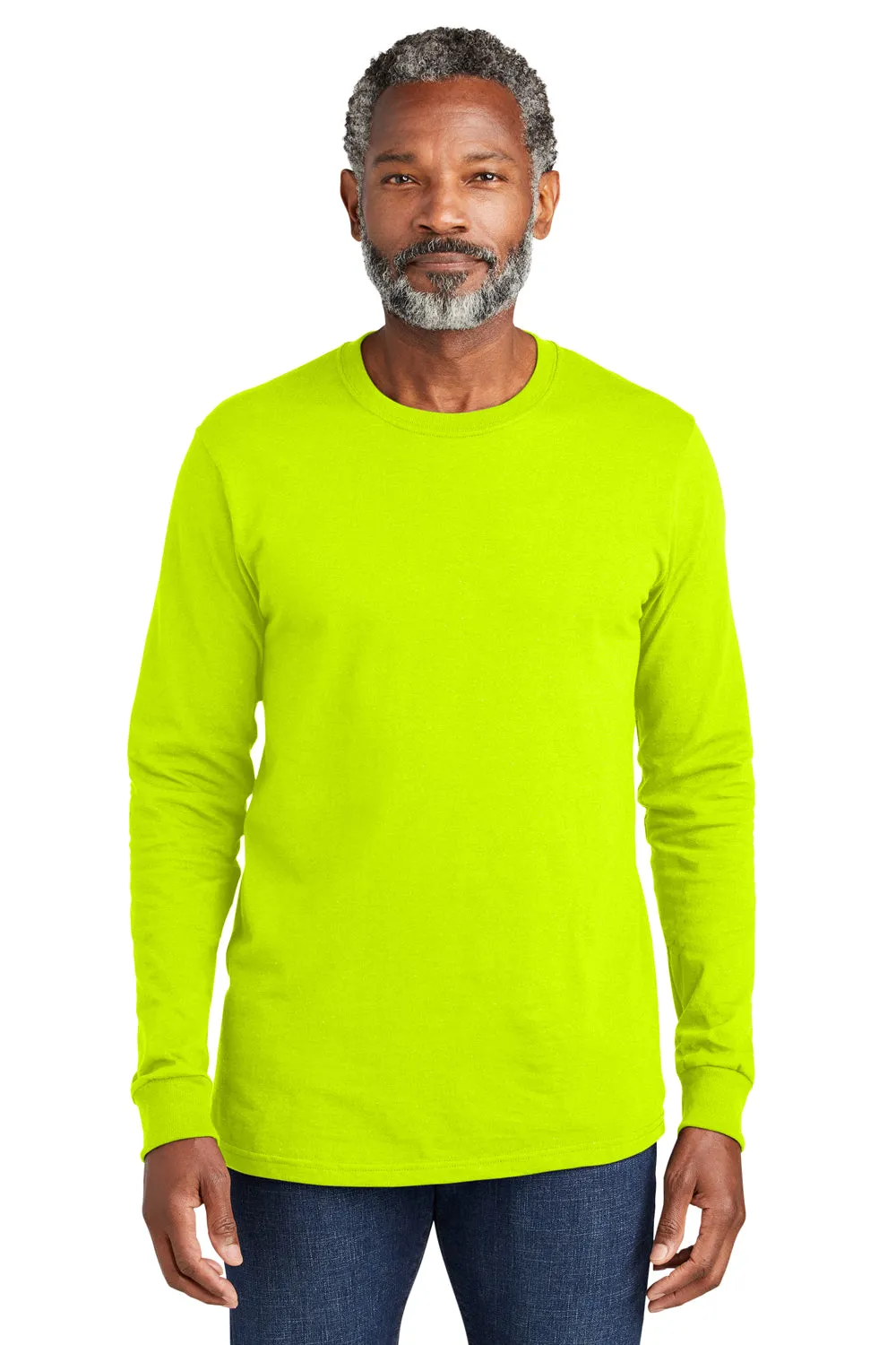 Volunteer Knitwear Mens USA Made All American Long Sleeve Crewneck T-Shirt - Safety Green