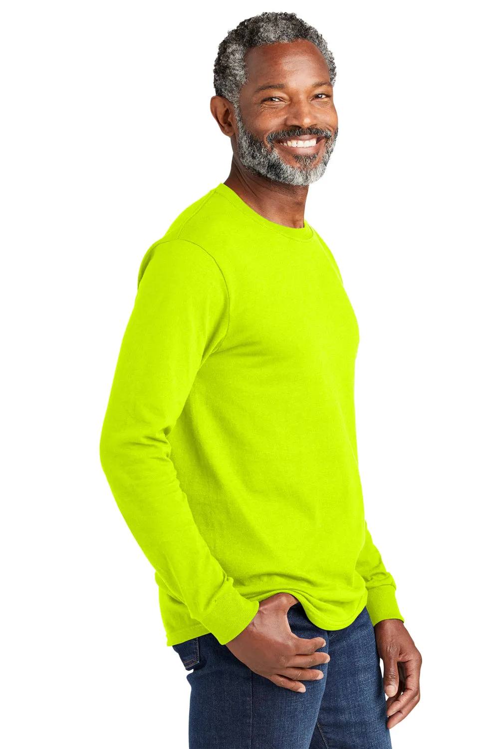 Volunteer Knitwear Mens USA Made All American Long Sleeve Crewneck T-Shirt - Safety Green