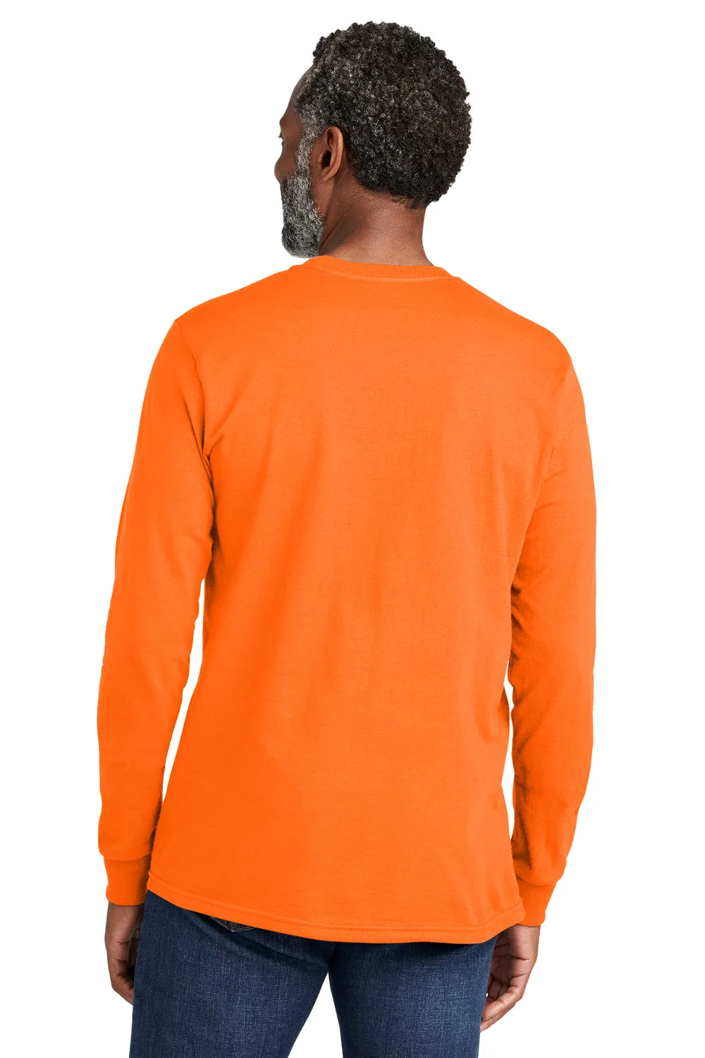 Volunteer Knitwear Mens USA Made All American Long Sleeve Crewneck T-Shirt - Safety Orange