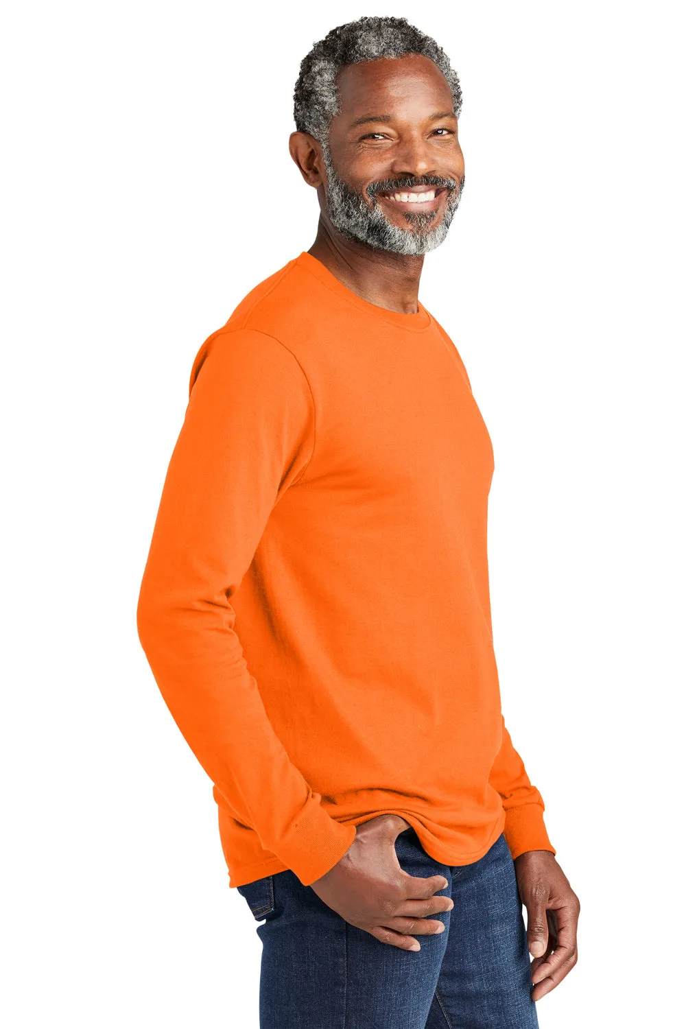 Volunteer Knitwear Mens USA Made All American Long Sleeve Crewneck T-Shirt - Safety Orange