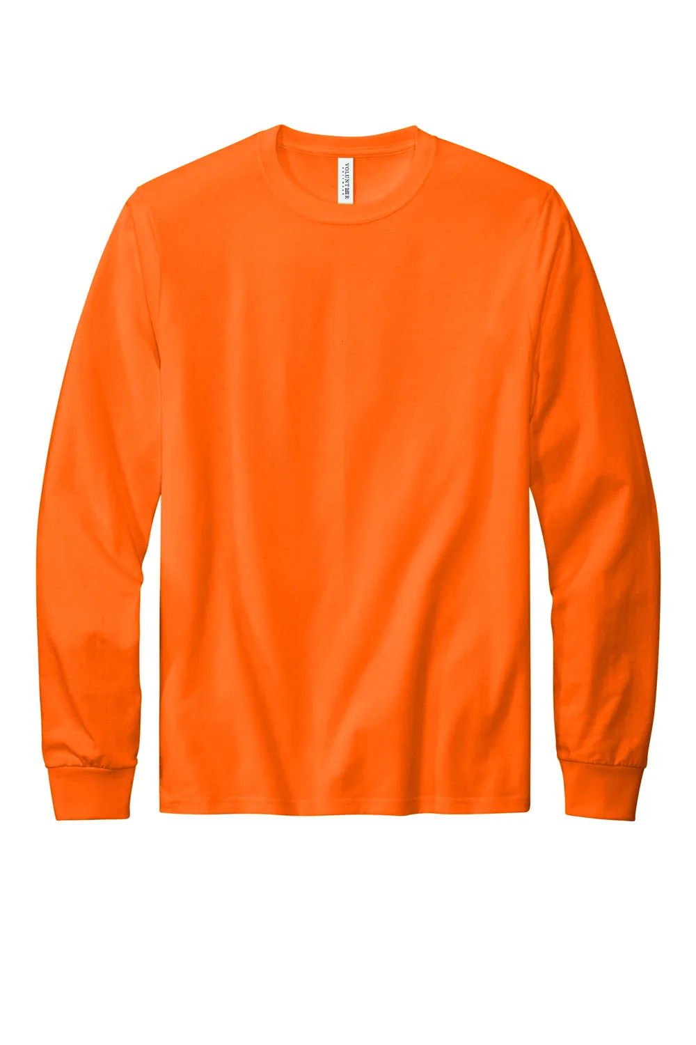 Volunteer Knitwear Mens USA Made All American Long Sleeve Crewneck T-Shirt - Safety Orange