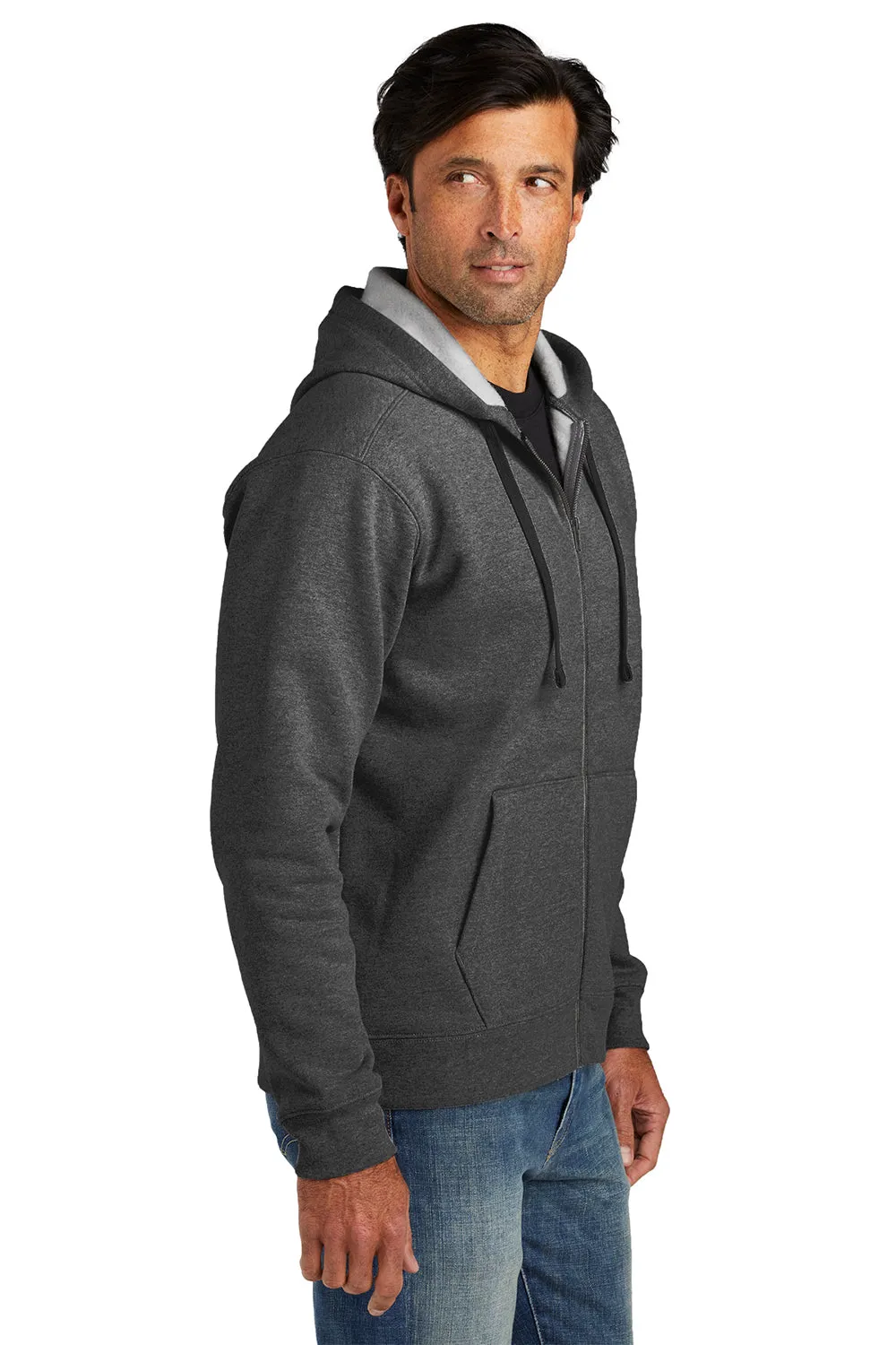 Volunteer Knitwear Mens USA Made Chore Fleece Full Zip Hooded Sweatshirt Hoodie w/ Pockets - Heather Charcoal Grey