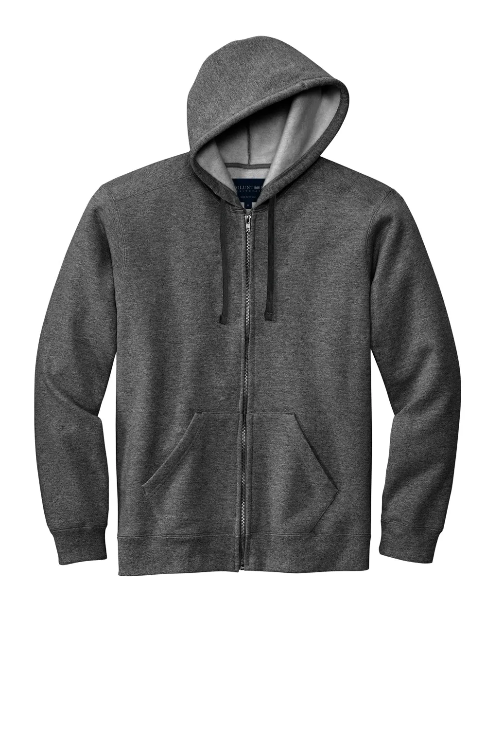 Volunteer Knitwear Mens USA Made Chore Fleece Full Zip Hooded Sweatshirt Hoodie w/ Pockets - Heather Charcoal Grey