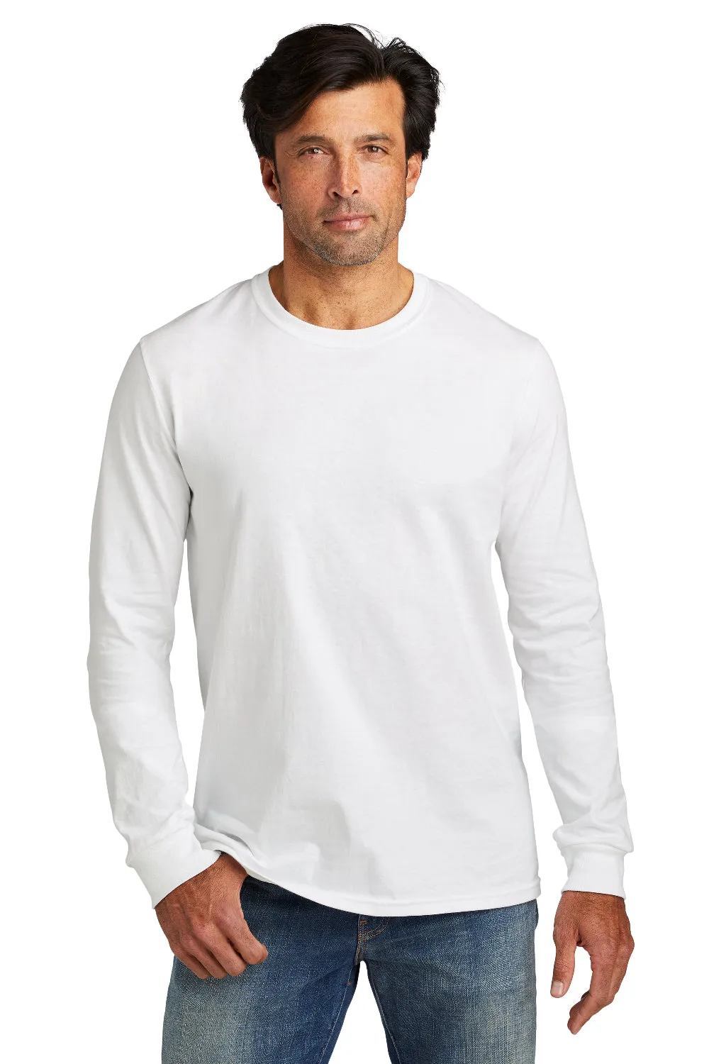 Volunteer Knitwear Mens USA Made Chore Long Sleeve Crewneck T-Shirt - White