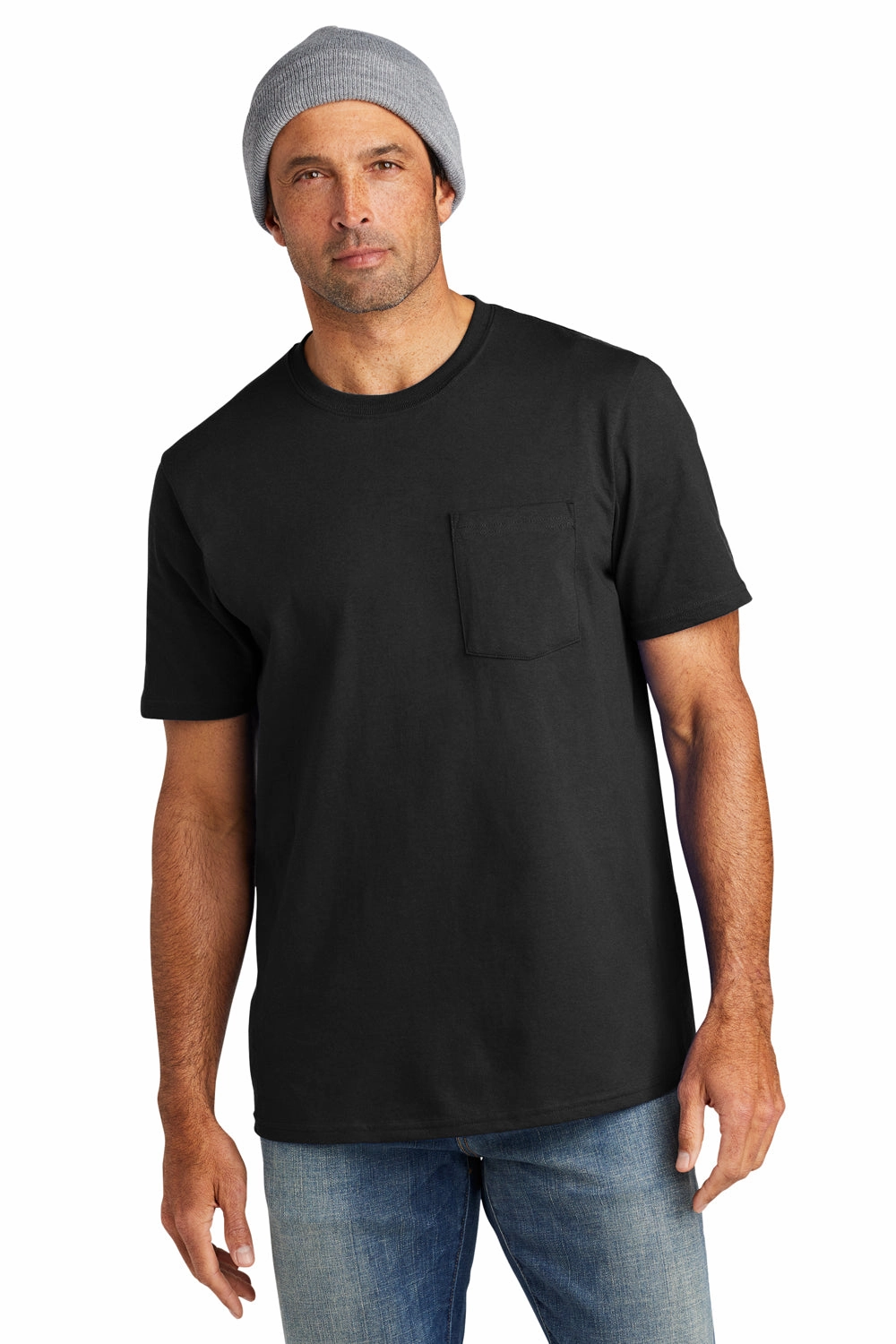 Volunteer Knitwear Mens USA Made All American Short Sleeve Crewneck T-Shirt w/ Pocket - Deep Black