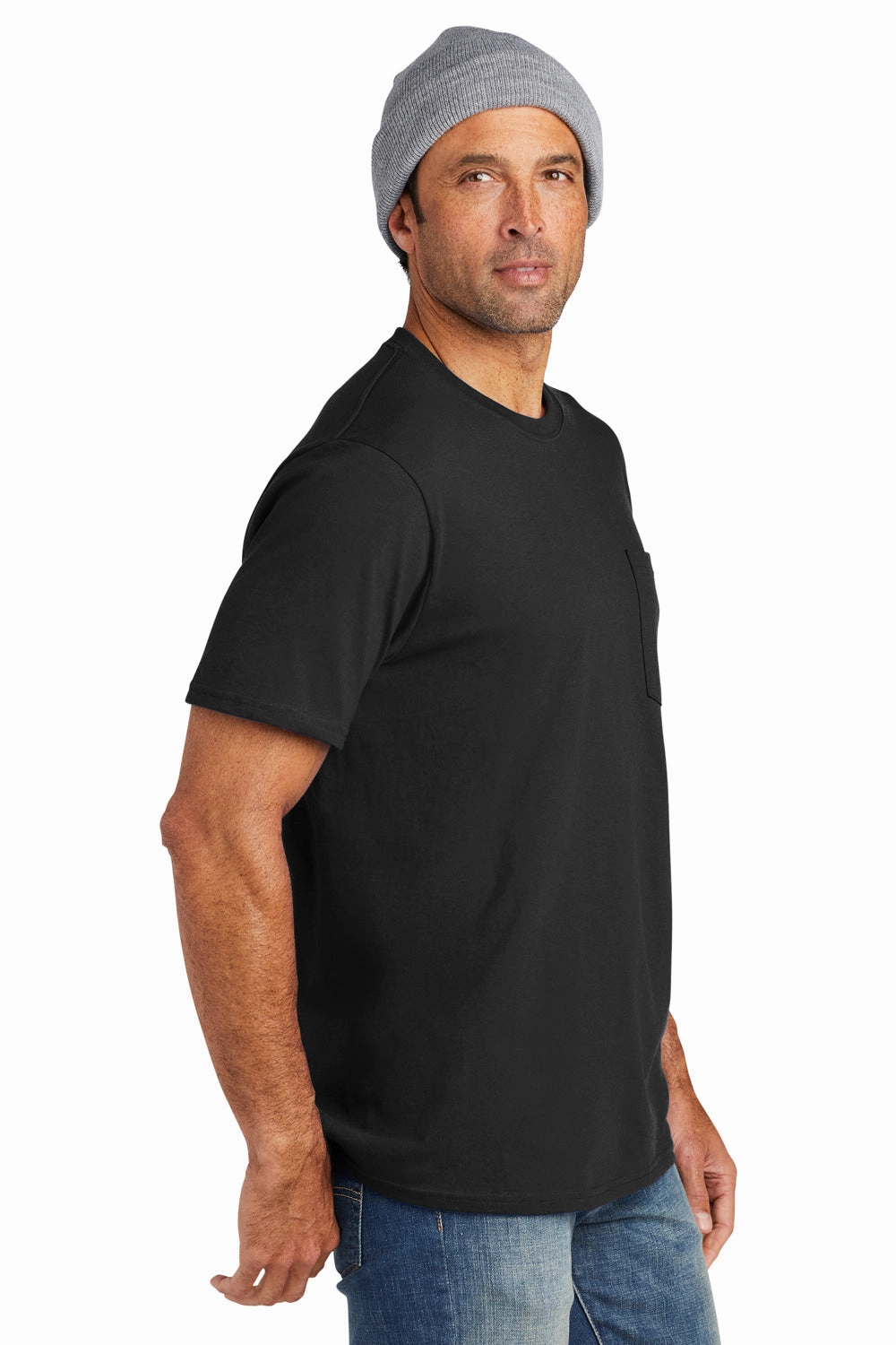 Volunteer Knitwear Mens USA Made All American Short Sleeve Crewneck T-Shirt w/ Pocket - Deep Black